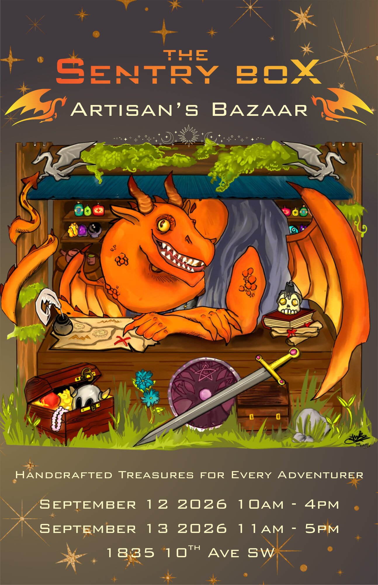 2026 Artisan Bazaar. Handcrafted treasures for every adventurer. September 12th 10 AM to 4 PM and September 13th 11 PM to 5 PM.
