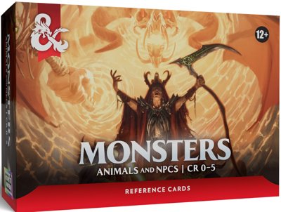 D&D MONSTERS: ANIMALS AND NPCS CR 0-5 REFERENCE CARDS
